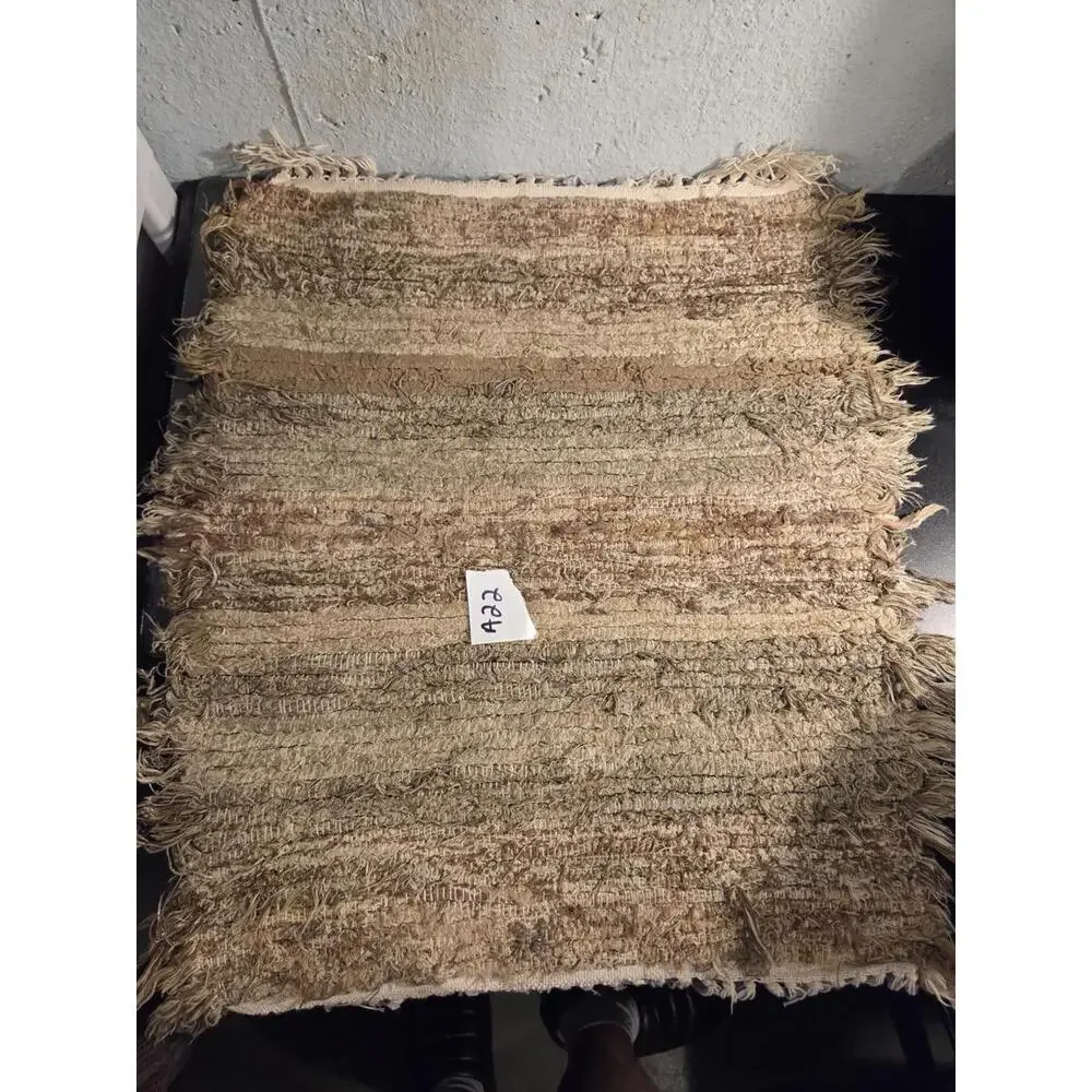 Shag Hand-Knotted Rug | 23in x 21in - Brown Tan